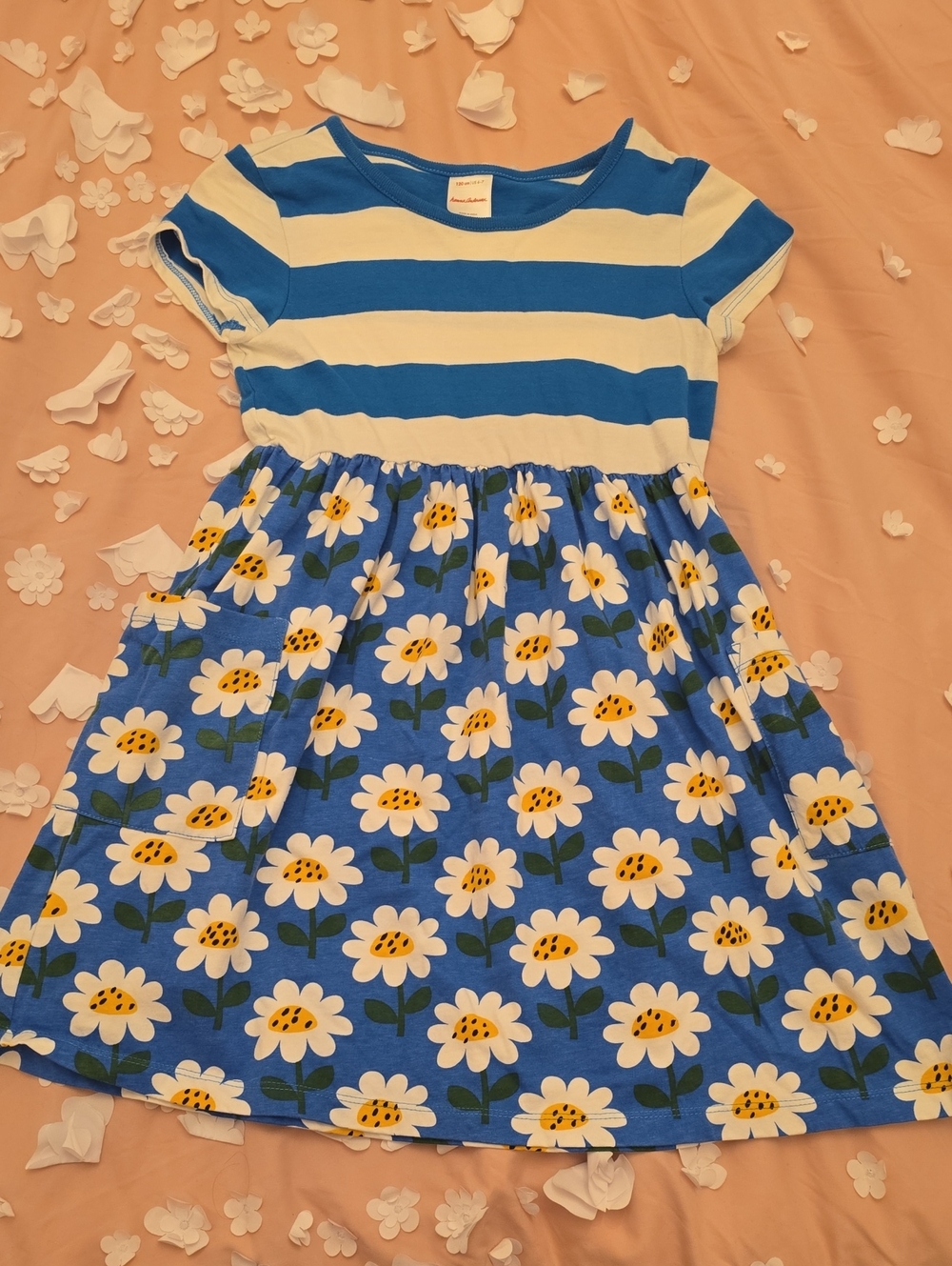 Girls' Blue Daisy Stripe Knit Dress